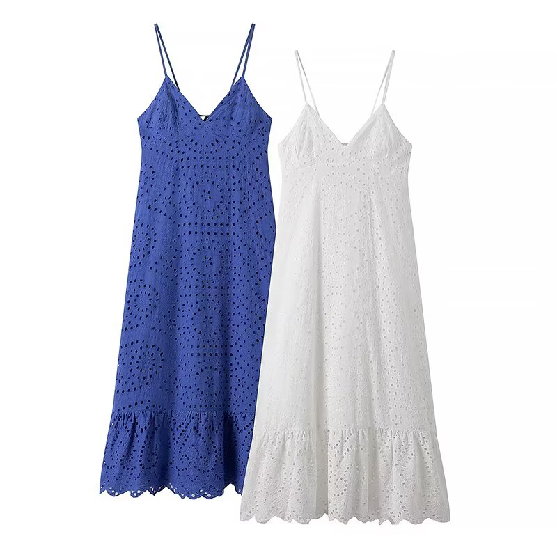 Midi Skirt Floral - YENKYE Sexy Backless Hollow Out Embroidery