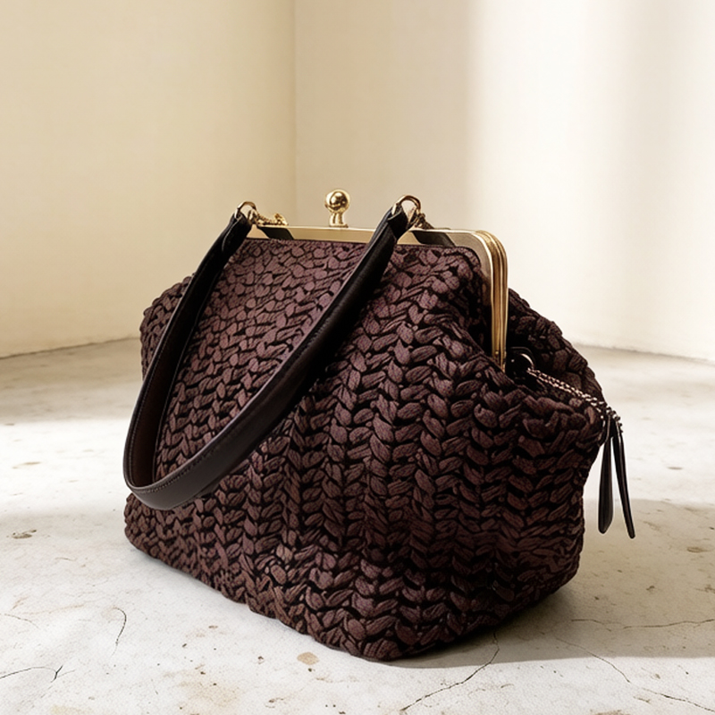 Hand-Woven Kisslock Frame Shou - Crochet Bag Raffia 评论和价格