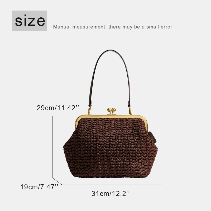 Hand-Woven Kisslock Frame Shou - Crochet Bag Raffia 评论和价格