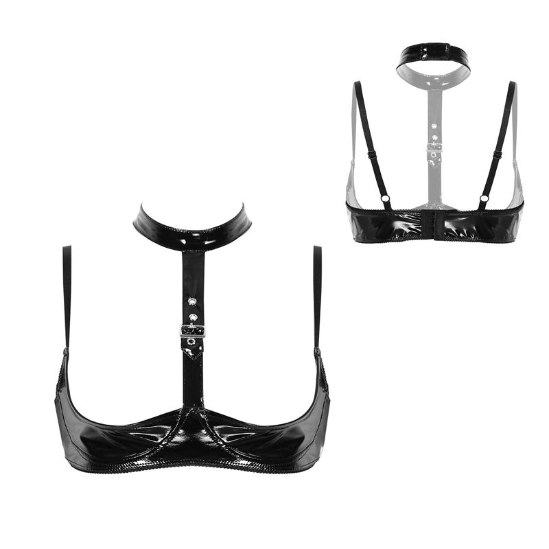 Womens Patent Leather Lingerie - Bralette Triangle Set 评论和价格