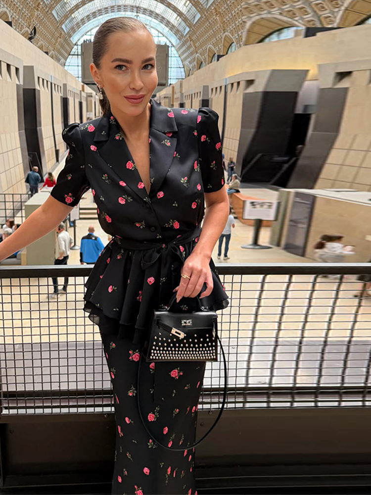 Floral Blazer Coat Skirt Sets  - Midi Skirt Floral 评论和价格