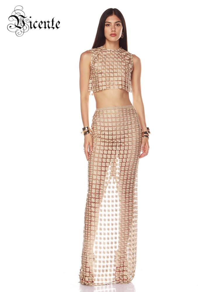 VC Stylish Beige Sleeveless Cr - Crop Top Crochet 评论和价格