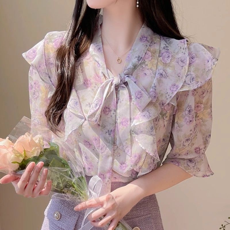 Floral Bowknot Chiffon Women's - Romper Floral Print 评论和价格