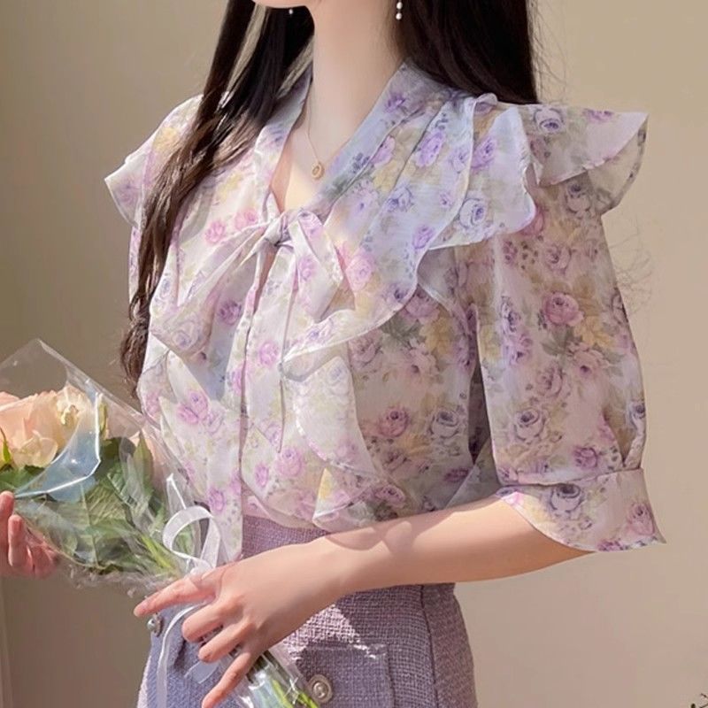 Floral Bowknot Chiffon Women's - Romper Floral Print 评论和价格