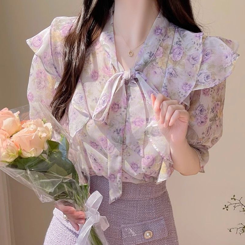 Floral Bowknot Chiffon Women's - Romper Floral Print 评论和价格