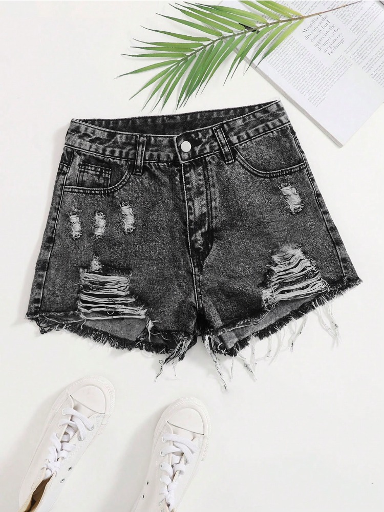 2026 New Vintage Washed Denim  - Shorts Denim Frayed 评论和价格