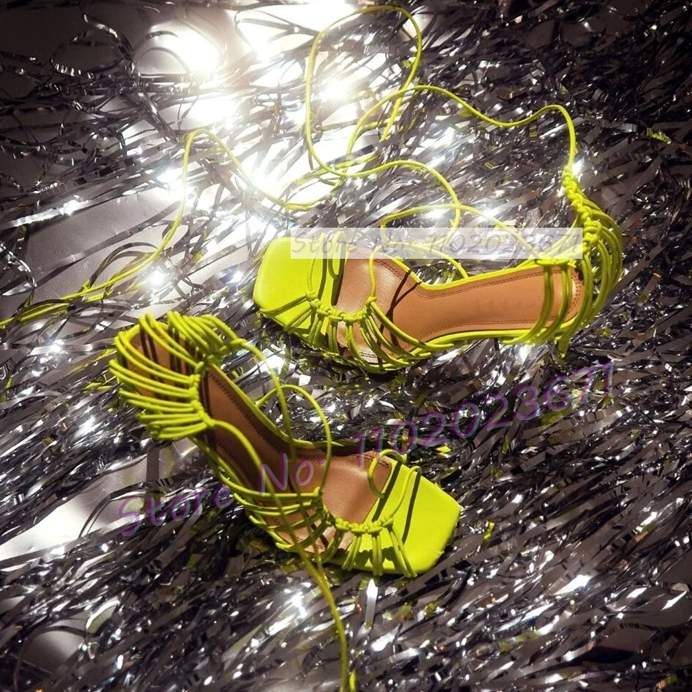 Chic Corded Lace-up Caged Sand - Sandal Strappy Heeled 评论和价格