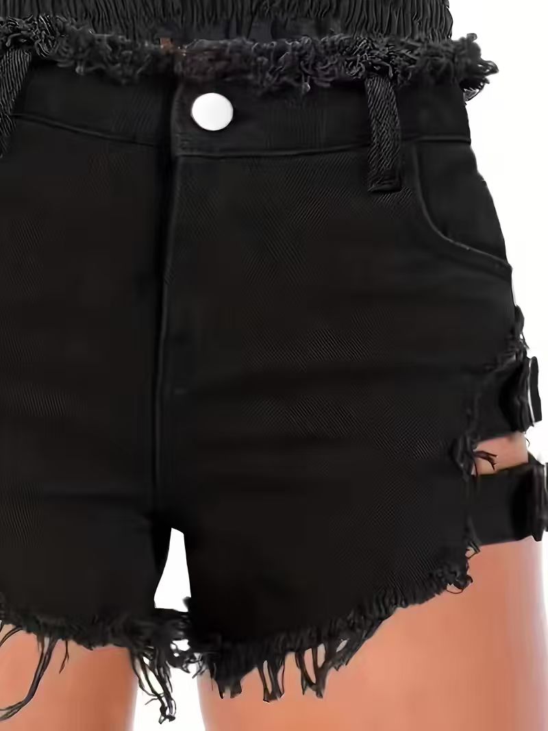 Women's Black Denim Shorts Low - Shorts Denim Frayed 评论和价格