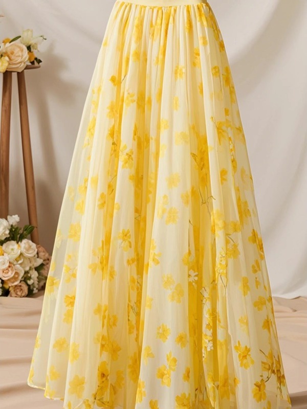Summer 2026 High Waist Yellow  - Midi Skirt Floral 评论和价格