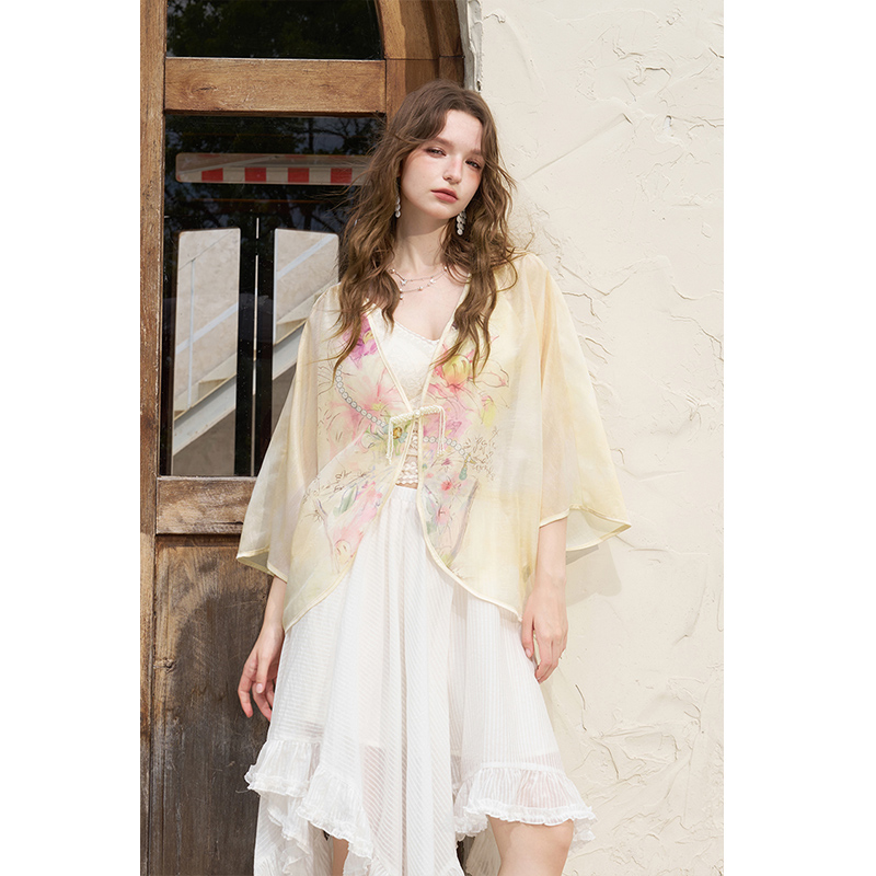 ELFSACK New Chinese Frog Butto - Kimono Sheer Floral 评论和价格