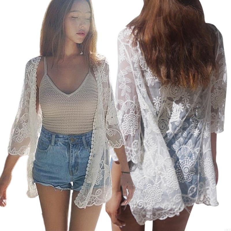 Women Lace Open Front Kimono C - Kimono Sheer Floral 评论和价格