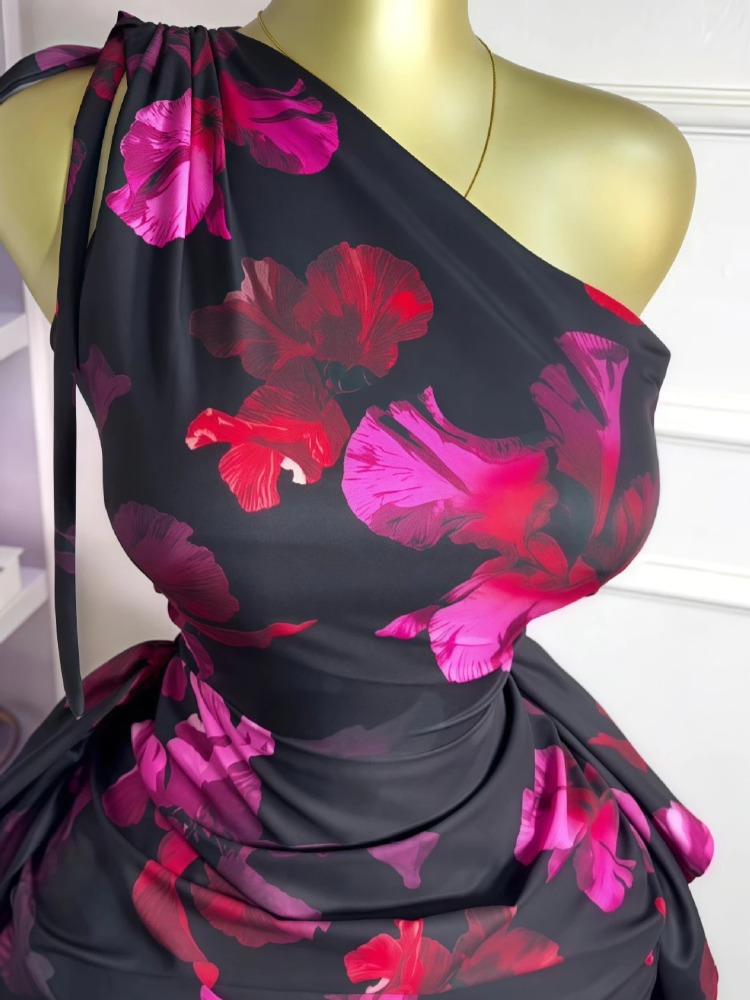 Women Floral Printed One Shoul - Midi Skirt Floral 评论和价格