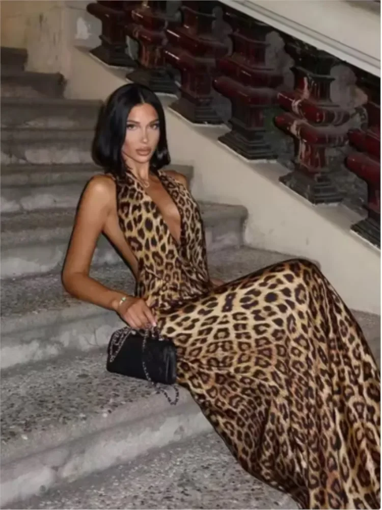 Women Elegant Leopard Print La - Maxi Dress Halter 评论和价格