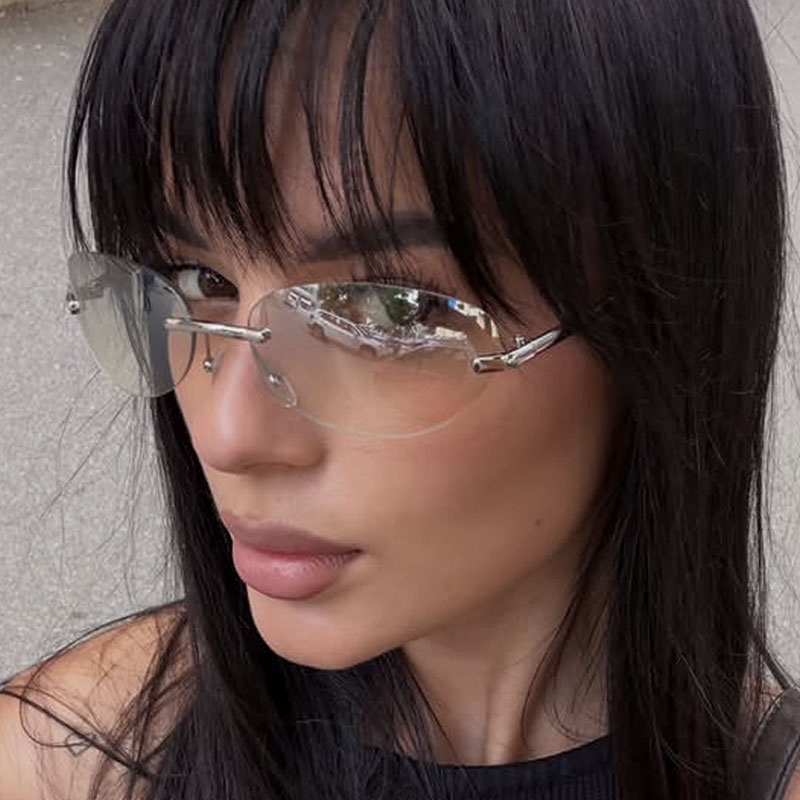 Rimless  Oval Sun Glasses for  - Sunglasses Cat Eye 评论和价格