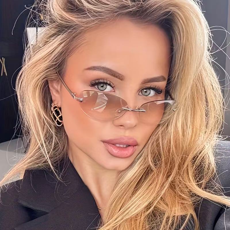 Rimless  Oval Sun Glasses for  - Sunglasses Cat Eye 评论和价格