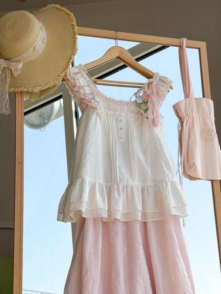 Sweet Kawaii Ruffle Trim Tulip - Midi Skirt Floral 评论和价格