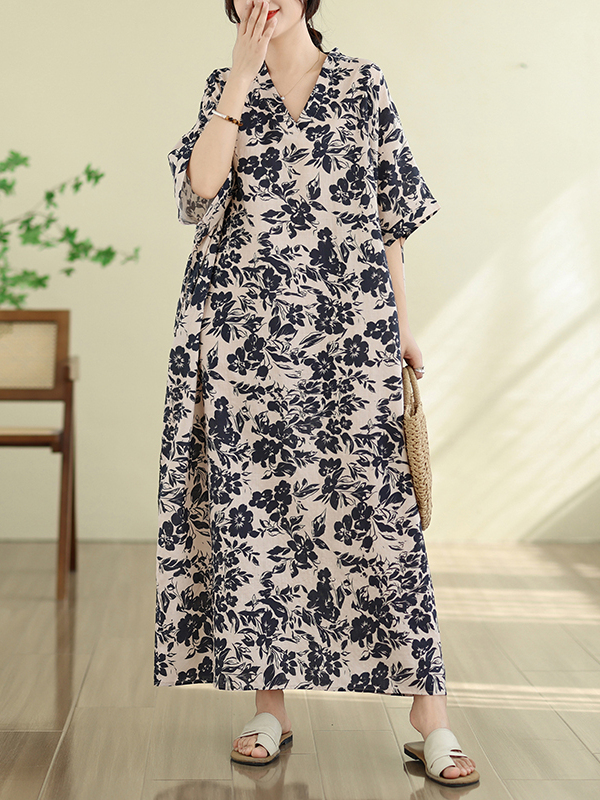 Summer Floral Vacation Style T - Linen Dress Wrap 评论和价格